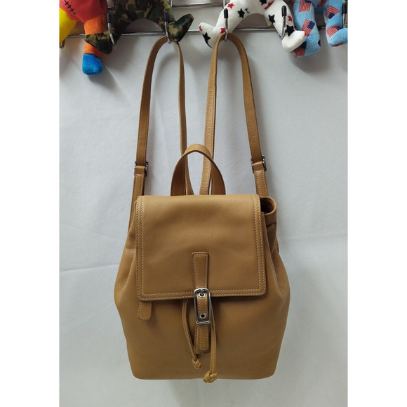 Coach Brown Tan Leather Drawstring Buckle Flap Closure Backpack - Vintage - Picture 16 of 16
